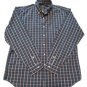Preppy Grandpacore Rugged Ralph Lauren Marlowe Blue Plaid Shirt Men's size Large